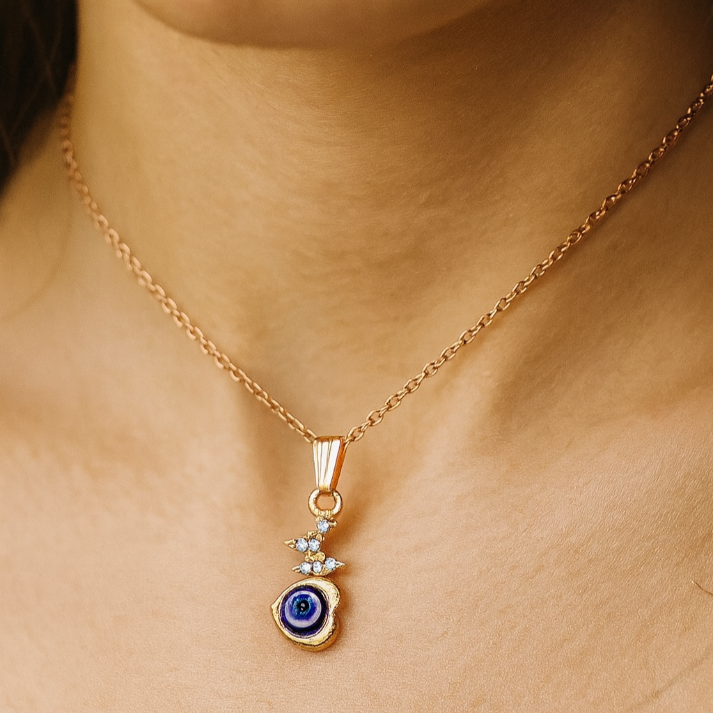 JewelMaze Heart Shaped Evil Eye Chain Pendant - 1405010