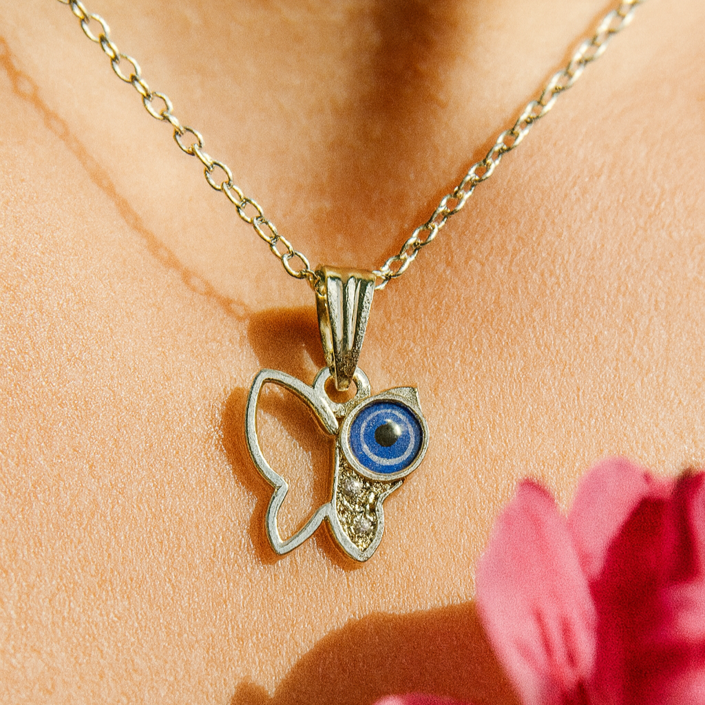 JewelMaze Butterfly Evil Eye Chain Pendant - 1405015