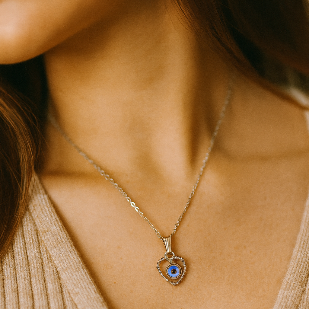 JewelMaze Heart Shaped Evil Eye Chain Pendant - 1405020