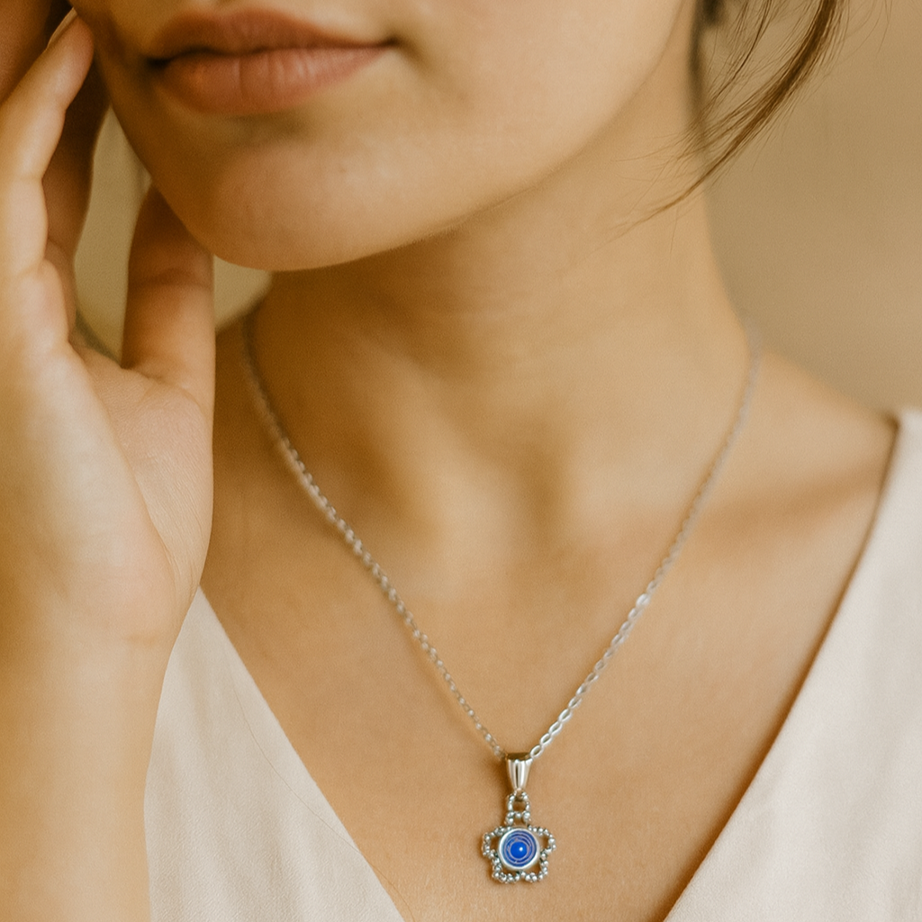 JewelMaze Silver Plated Evil Eye Chain Pendant  - 1405021