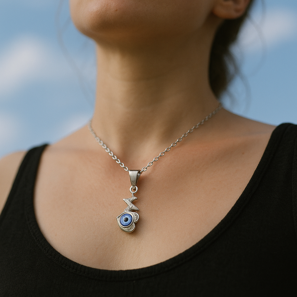 JewelMaze Heart Shaped Evil Eye Chain Pendant - 1405023