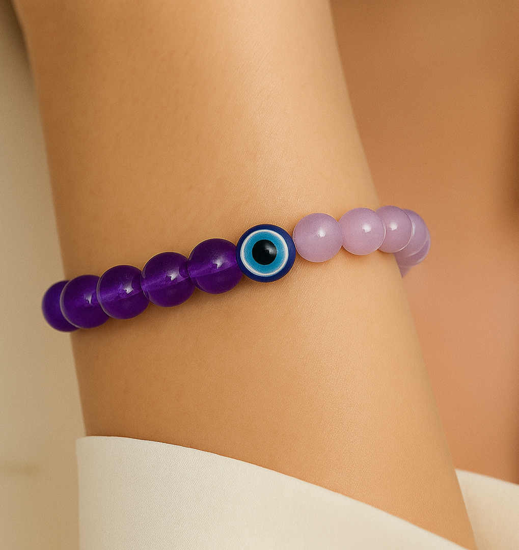 JewelMaze Purple Evil Eye  Beads Bracelet - 1404707