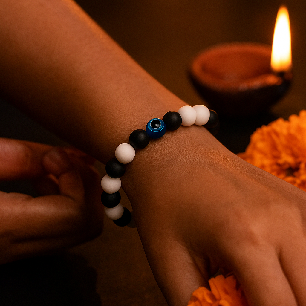 JewelMaze Evil Eye Black & White Beads Bracelet - 1404756