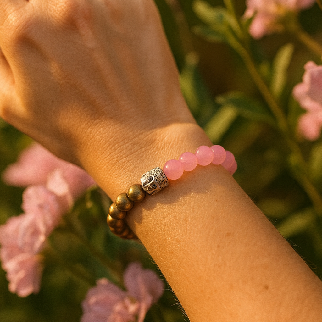 JewelMaze Buddha Brown And Pink Beads Bracelet - 1404709