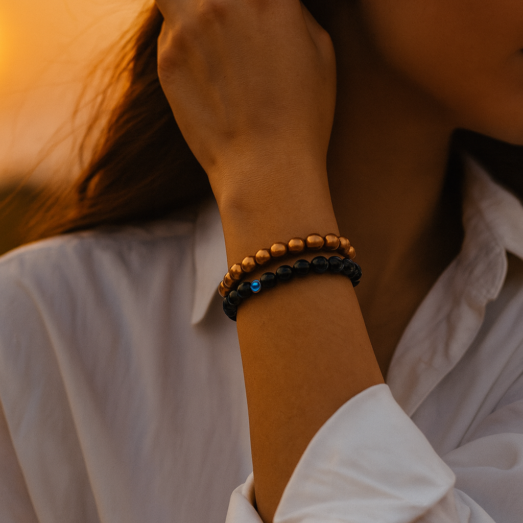 JewelMaze Black Obsidian with Evil Eye Beads Bracelet Combo- 1404711