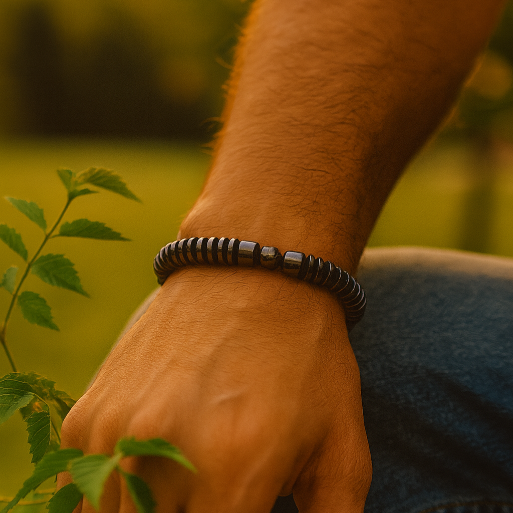 JewelMaze Hematite Disc Beaded Stretch Bracelet Men