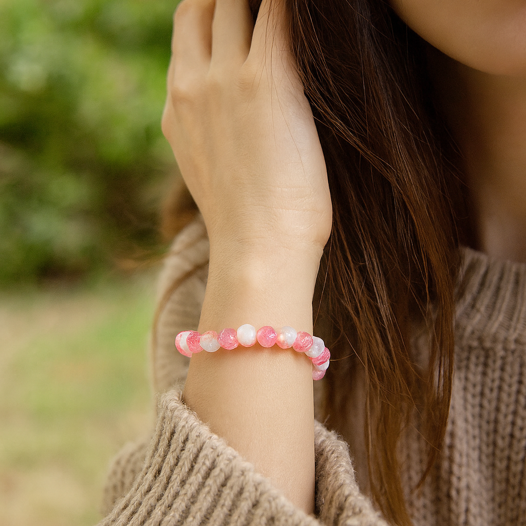 JewelMaze Crystal Crackle Glass Beads Stretch Bracelet - 1404737