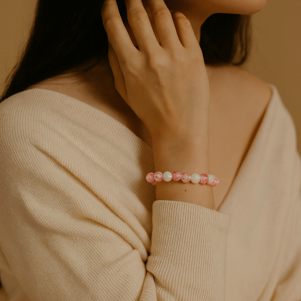 JewelMaze Crystal Crackle Glass Beads Stretch Bracelet - 1404739