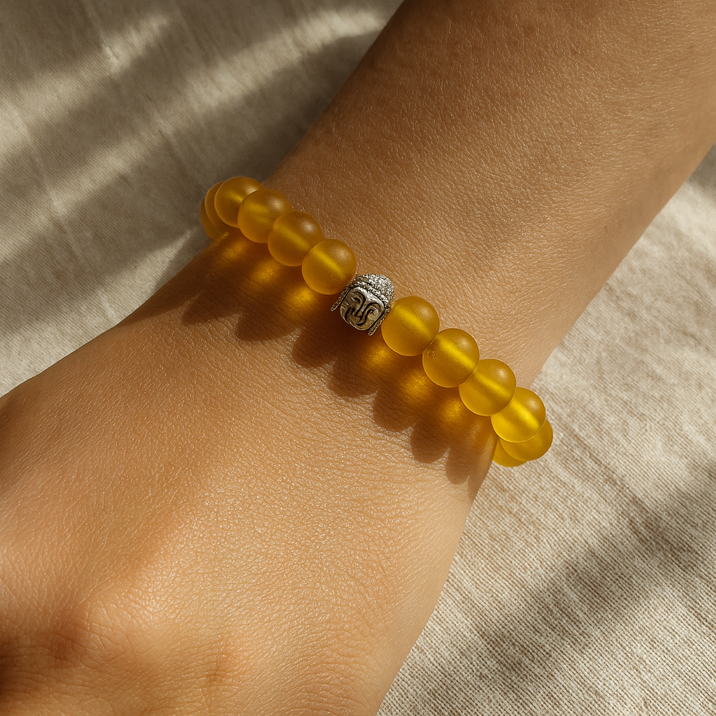 JewelMaze Citrine With Buddha Beads Bracelet - 1404713