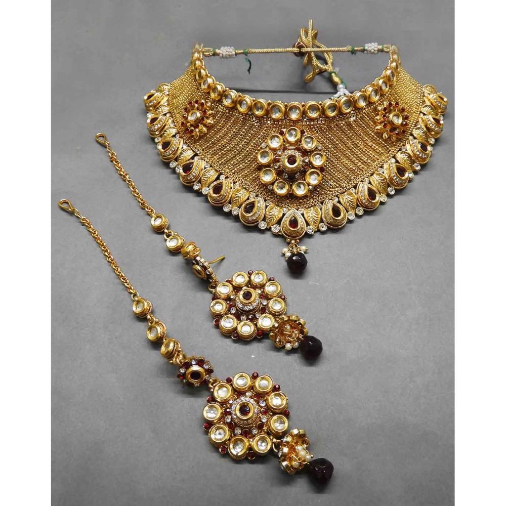 JewelMaze Stone Kundan Copper Necklace Set