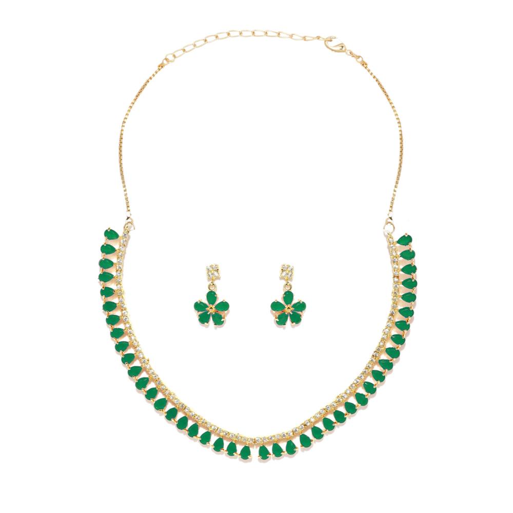 JewelMaze Green AD Stone Gold Plated Necklace Set