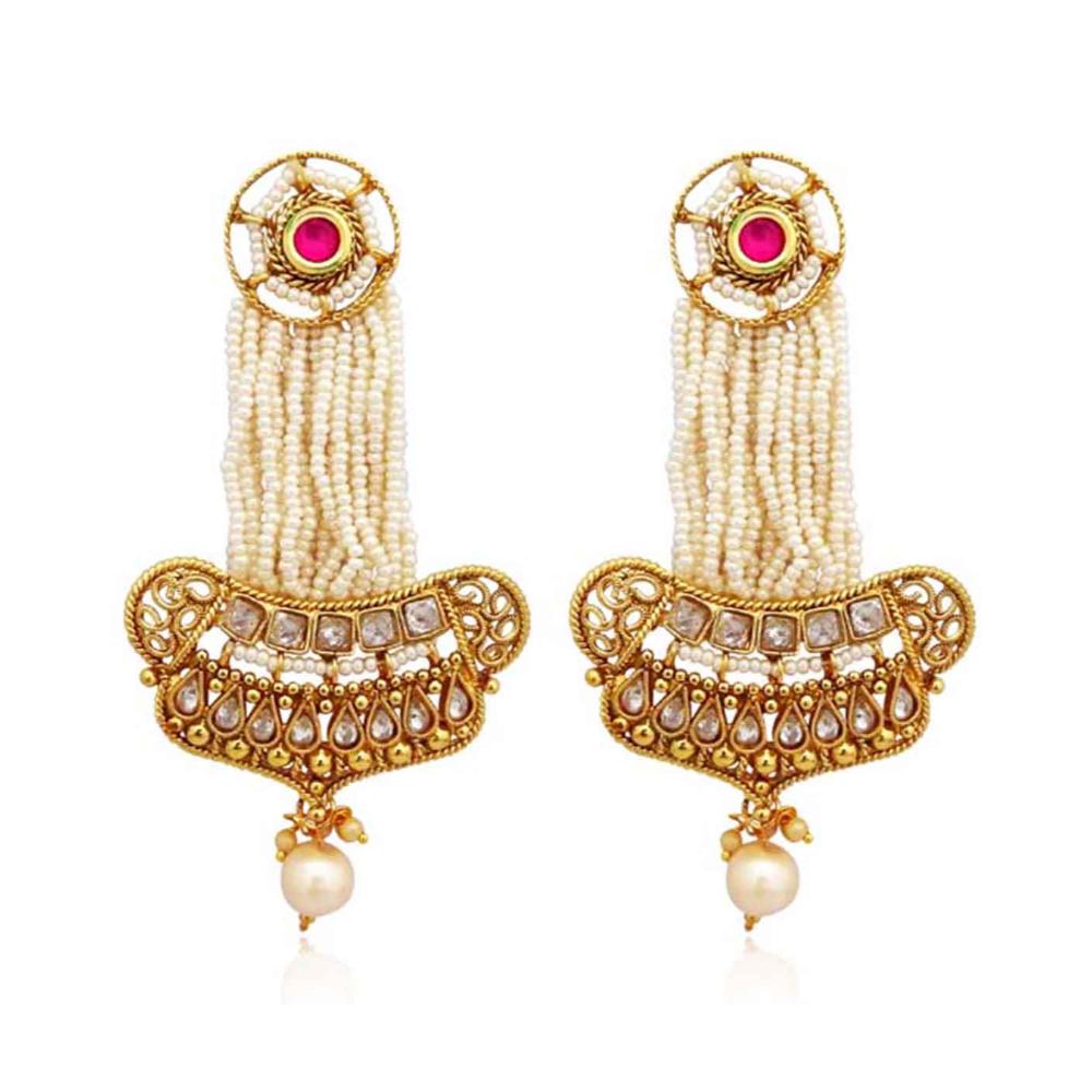 JewelMaze AD Stone Pearl Copper Dangler Earrings