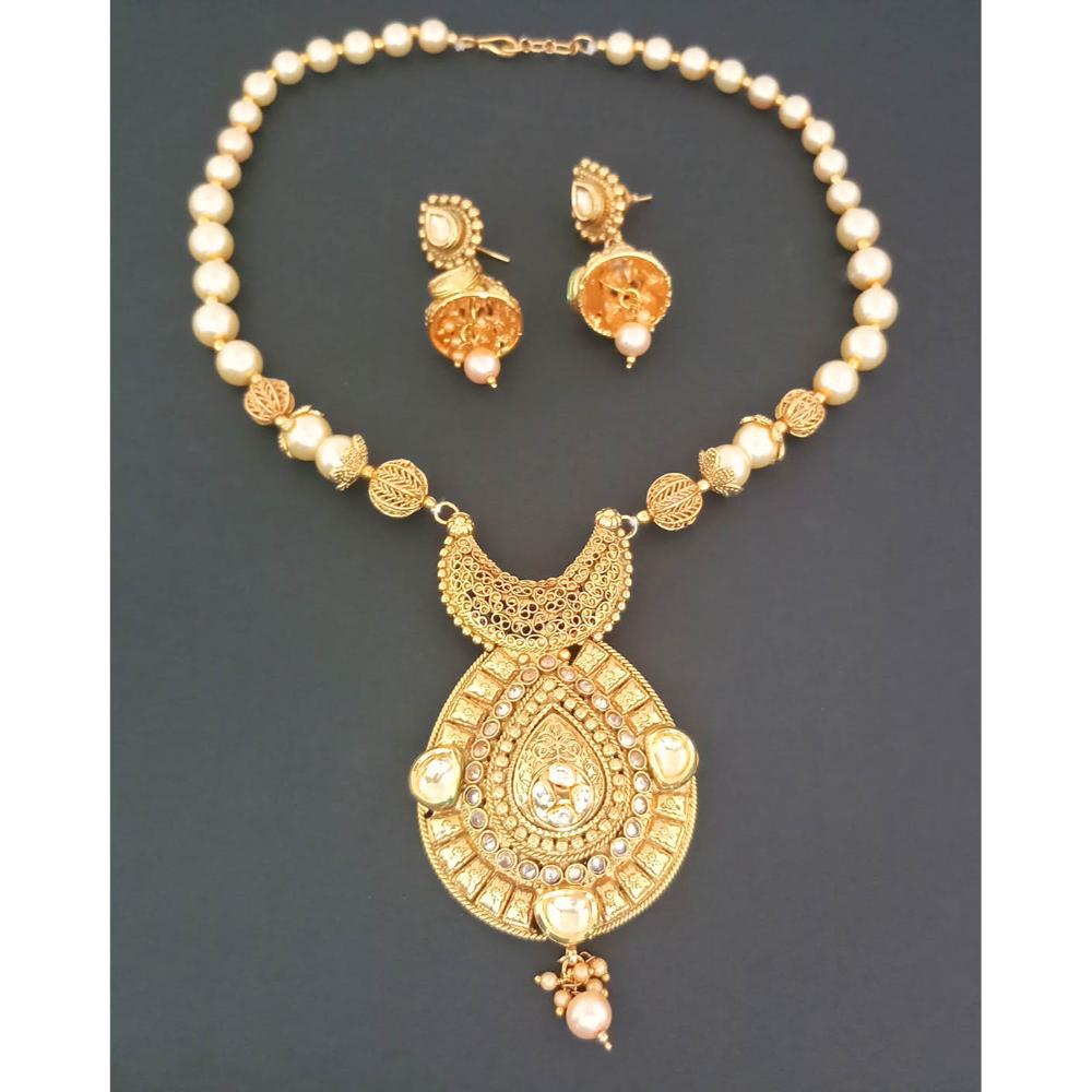 JewelMaze AD Stone Pearl Copper Necklace Set