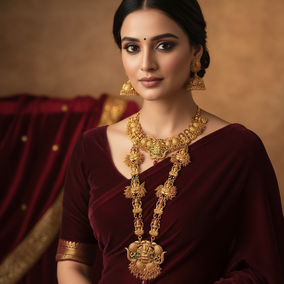 JewelMaze Heritage Pota stone Temple necklace set