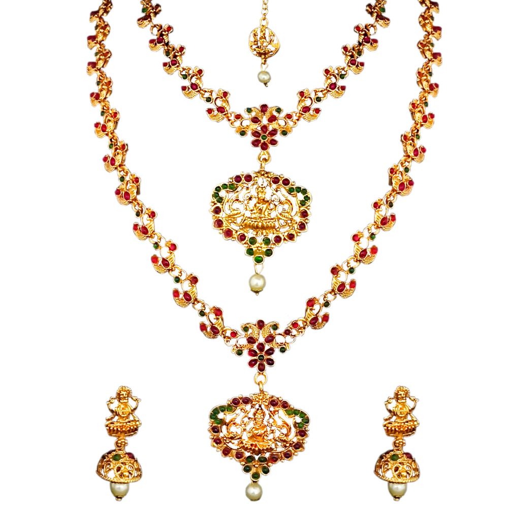 JewelMaze Designer Pota stone Temple necklace set for wedding wear