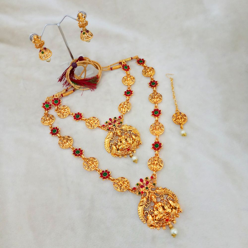 JewelMaze Designer Pota stone Temple necklace set for wedding wear