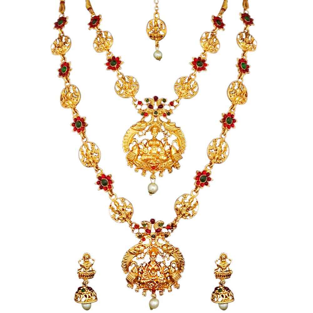 JewelMaze Designer Pota stone Temple necklace set for wedding wear