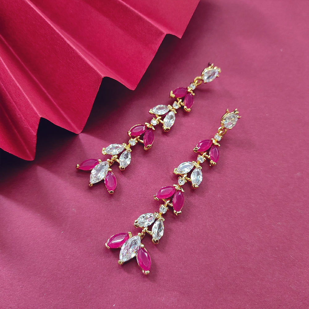 JeweLMaze Ruby AD Stone Gold Plated Dangler Earrings