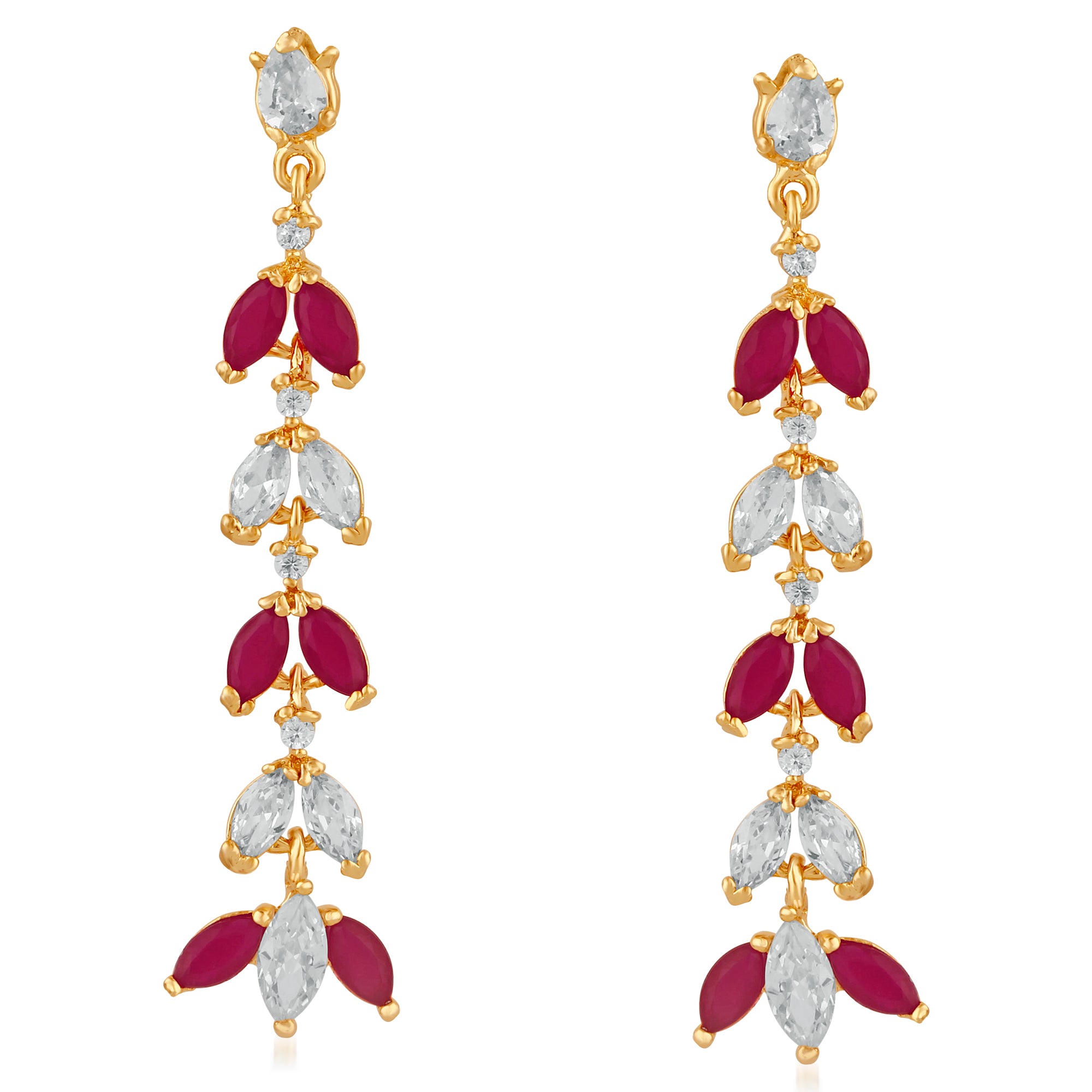 JeweLMaze Ruby AD Stone Gold Plated Dangler Earrings