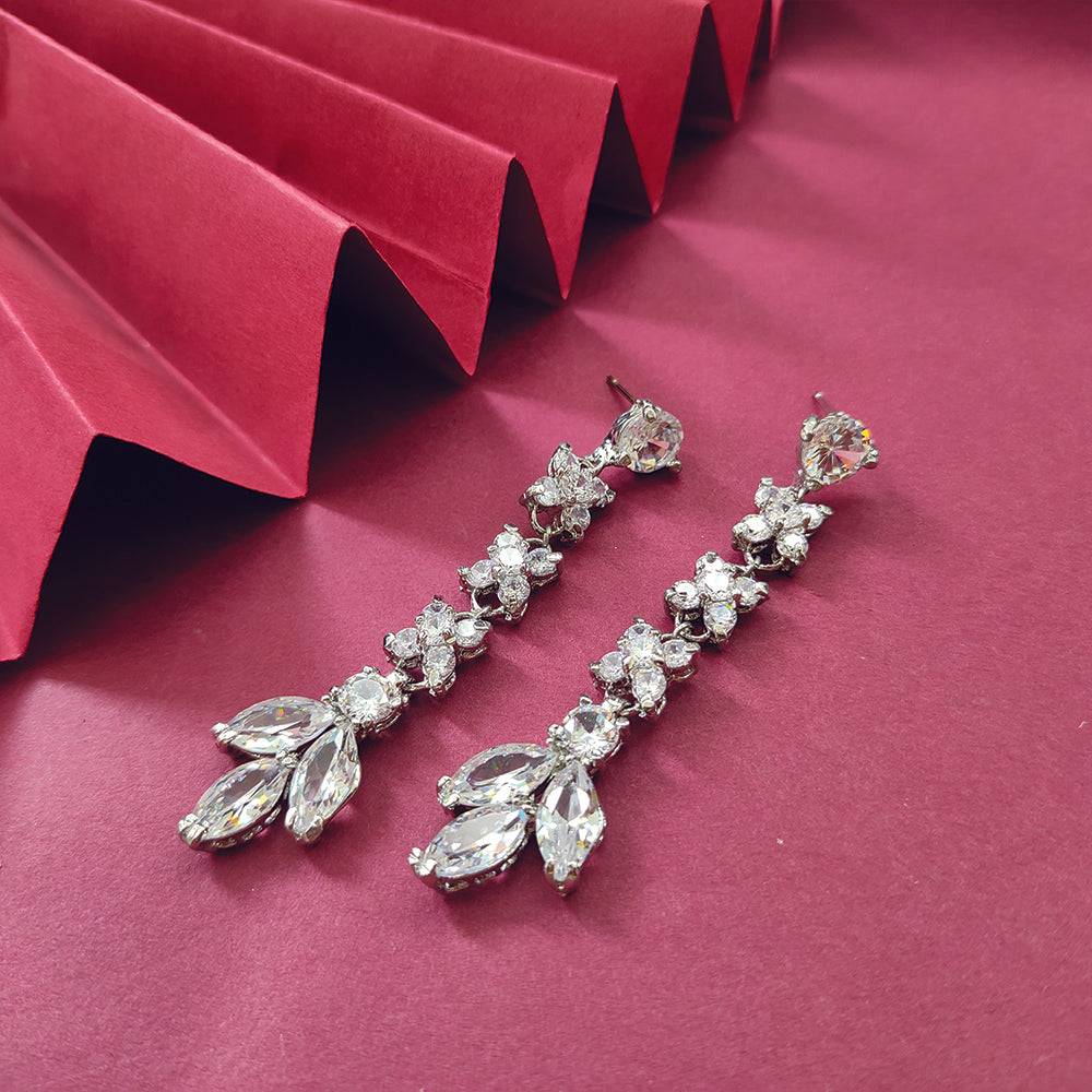JeweLMaze AD Stone Silver Plated Dangler Earrings