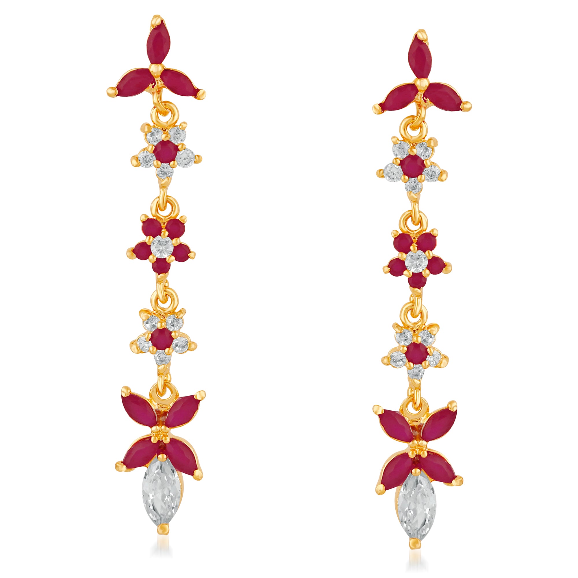 JeweLMaze Ruby AD Stone Gold Plated Dangler Earrings