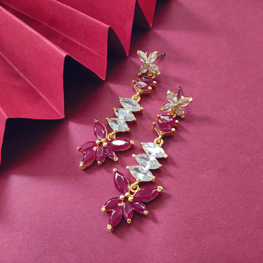 JeweLMaze Gold Plated American Diamond Stone Dangler Earrings