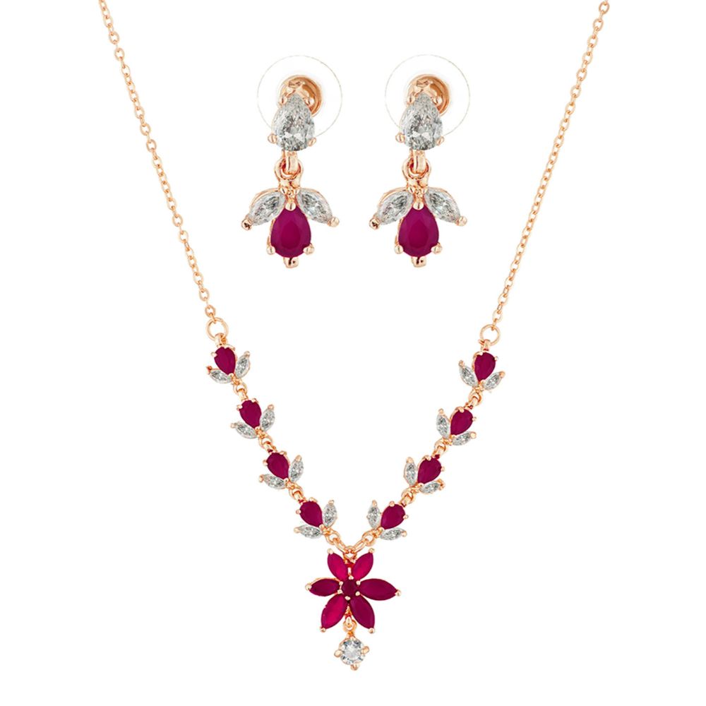 JeweLMaze Ruby And AD Stone Gold Plated Necklace Set