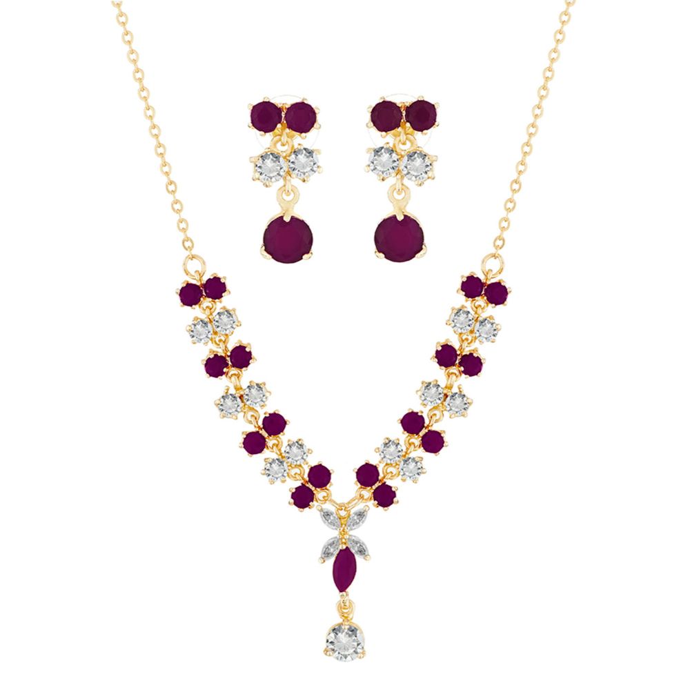 JeweLMaze Ruby And AD Stone Gold Plated Necklace Set