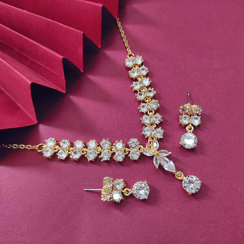 JeweLMaze Ruby And AD Stone Gold Plated Necklace Set