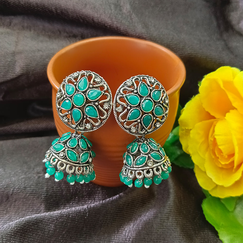 JewelMaze Oxidised Plated Jhumkis Earrings