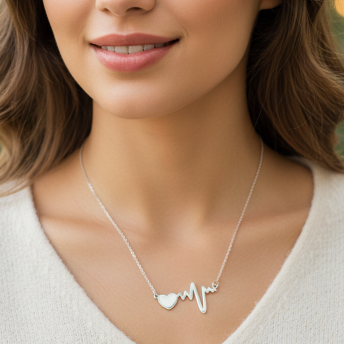 JewelMaze Heart Beat Shape Chain Pendant
