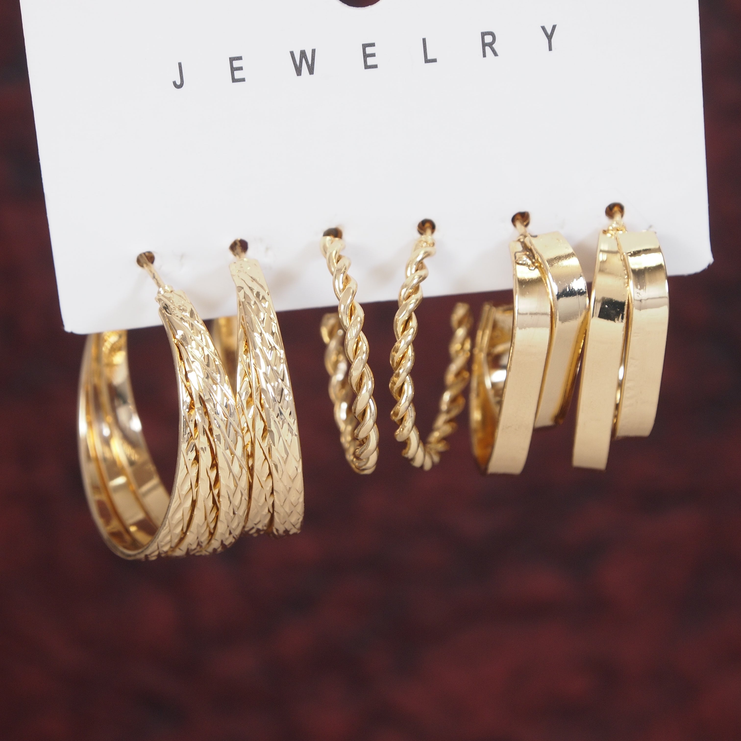 JewelMaze Set Of Three Pair Hoops Earrings