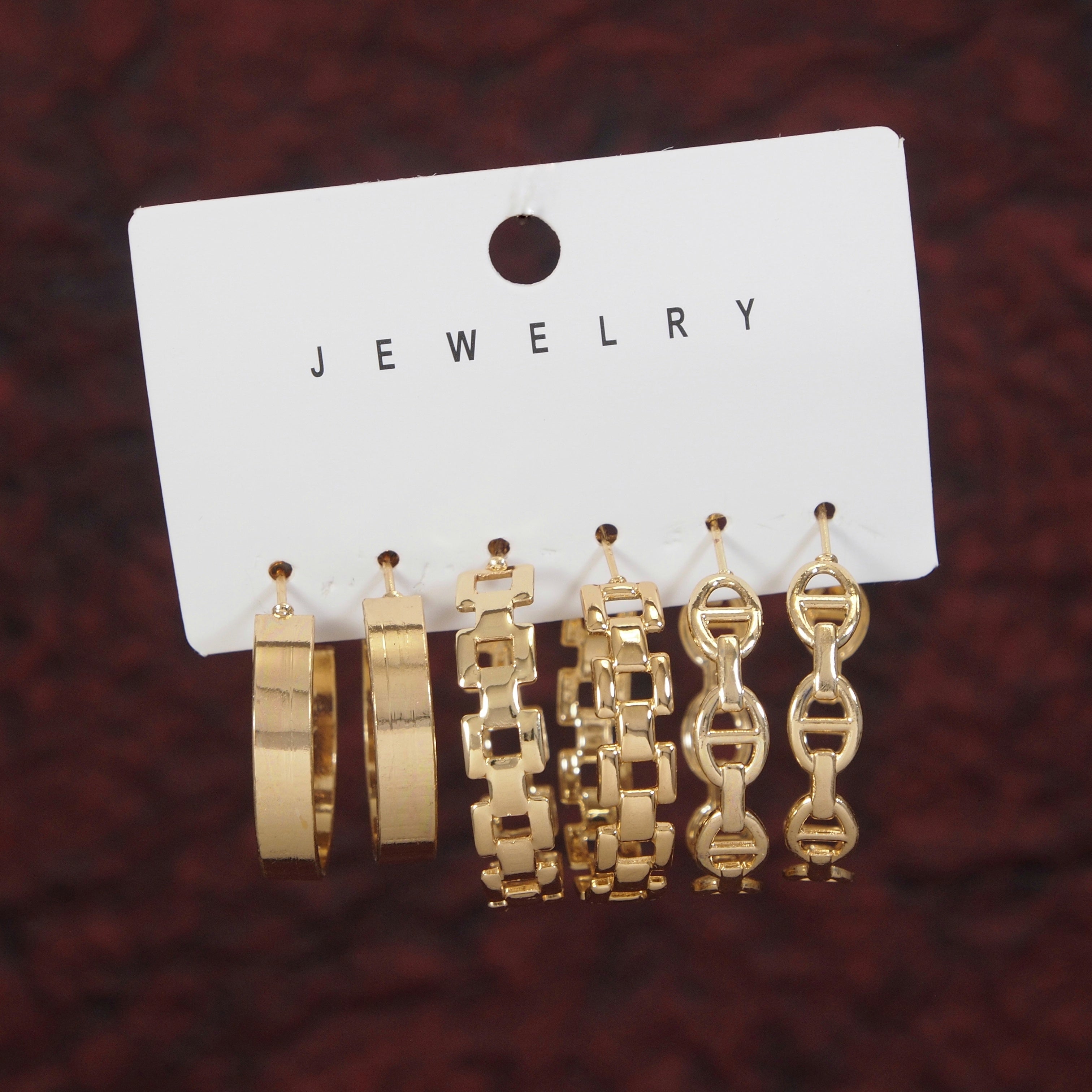 JewelMaze Set Of Three Pair Hoops Earrings - HER 5613 GOLD