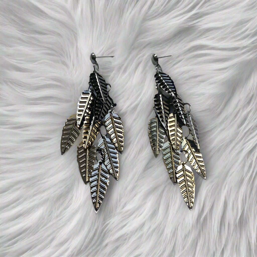 JewelMaze Rhodium Plated Leaf Dangler Earrings - N-7743