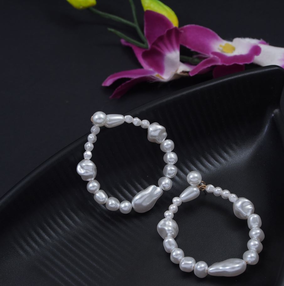 JewelMaze White Pearl Earring - PER 3494 Gold