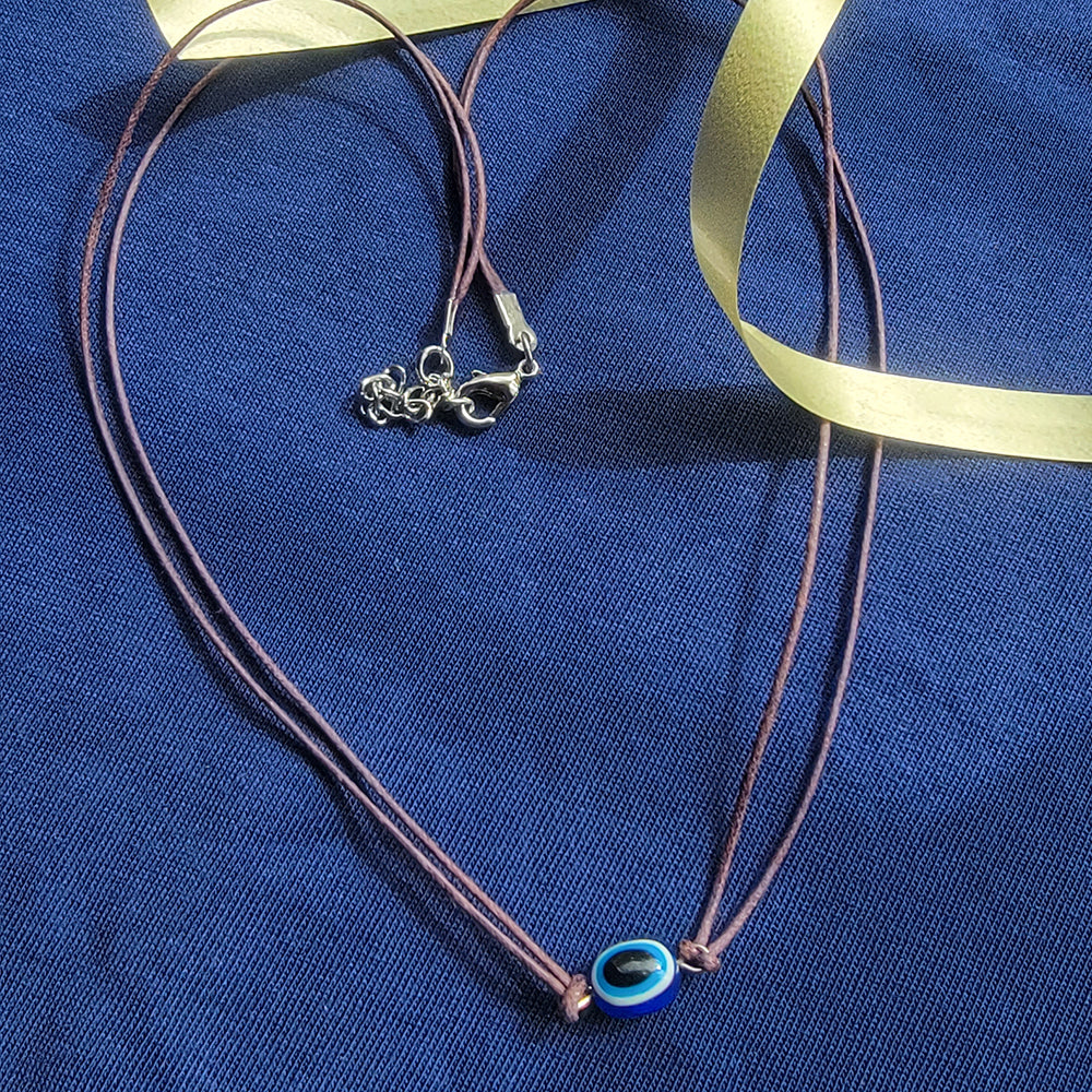 Mahi Rhodium Plated Evil Eye Adjustable Rope Necklace for Women (PS1101863R)