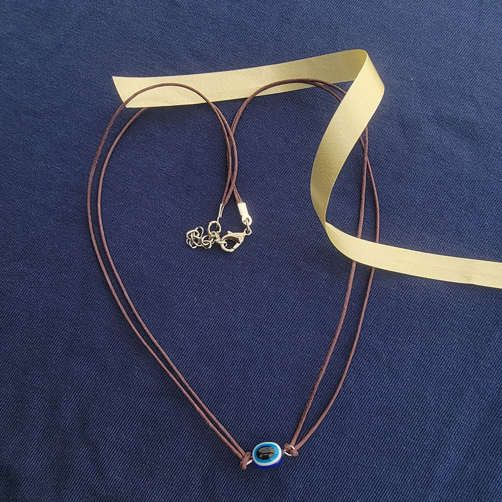 Mahi Rhodium Plated Evil Eye Adjustable Rope Necklace for Women (PS1101863R)