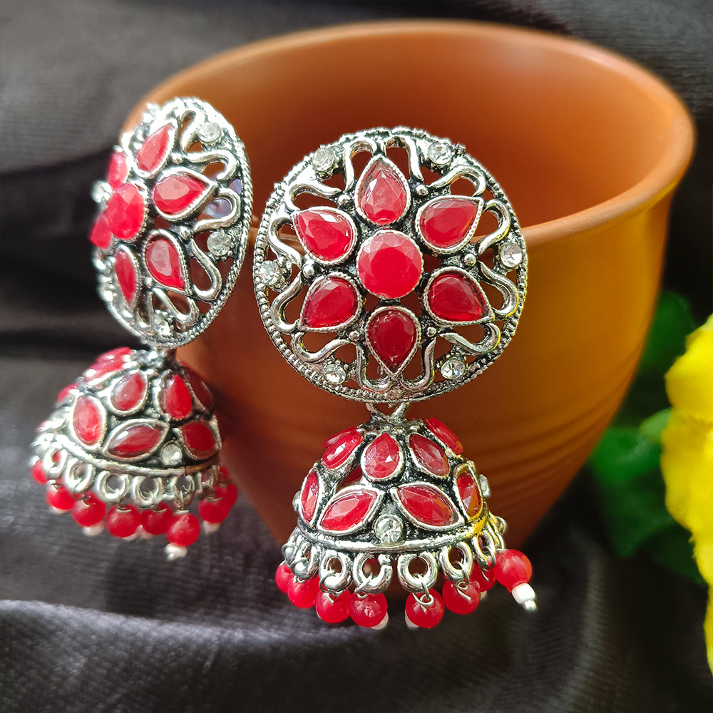 JewelMaze Oxidised Plated Jhumkis Earrings