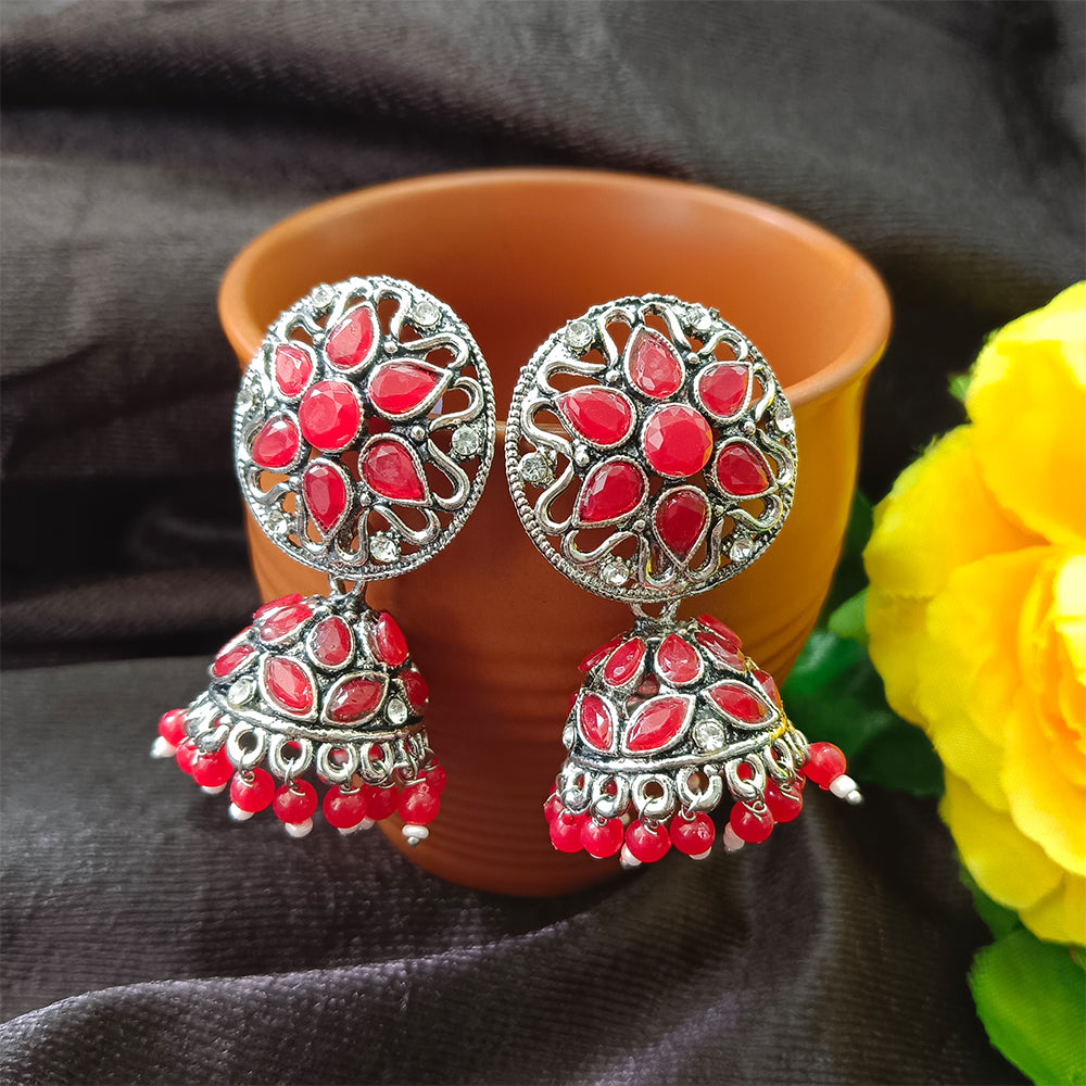 JewelMaze Oxidised Plated Jhumkis Earrings