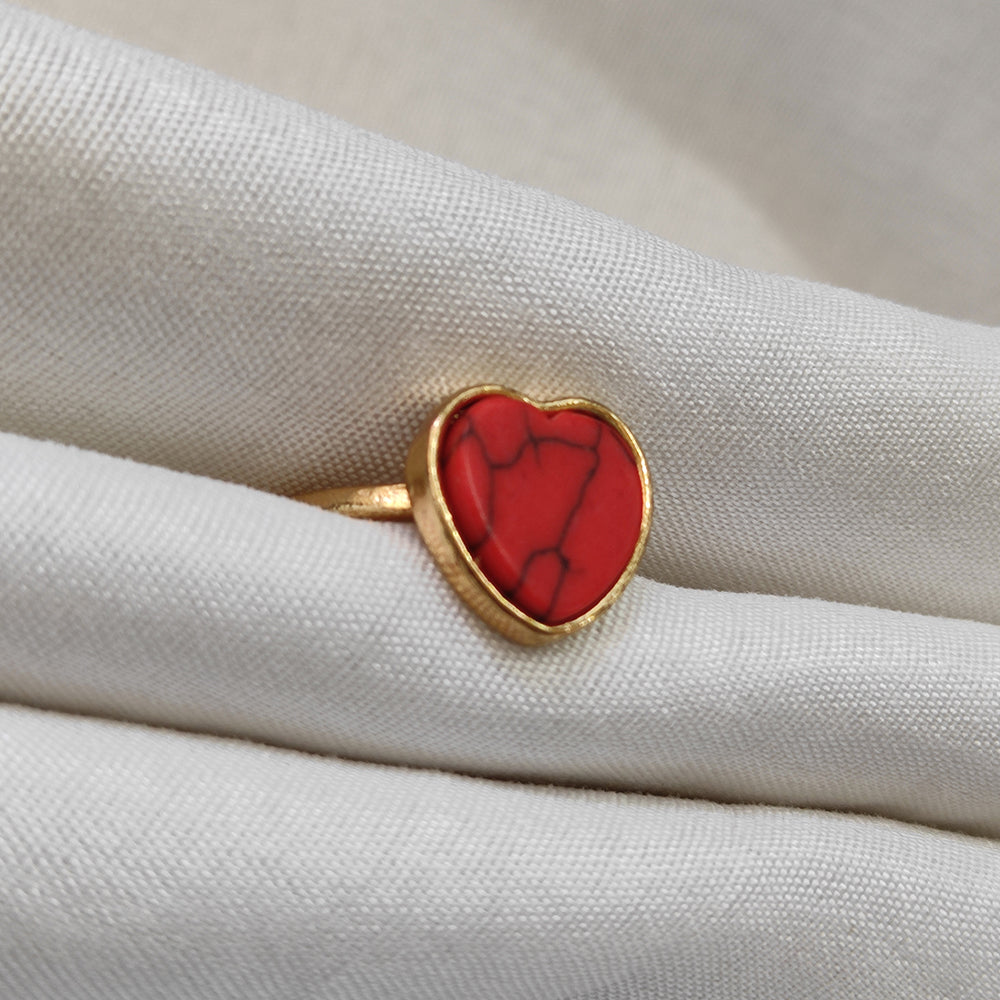 Bhavi Jewels Gold Plated Red Heart Turquoise Finger Ring - 1505579B_16