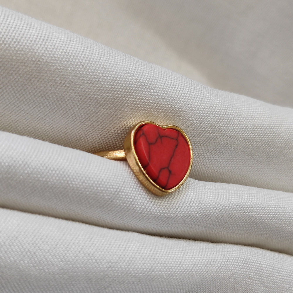 Bhavi Jewels Gold Plated Red Heart Turquoise Finger Ring - 1505579B_16