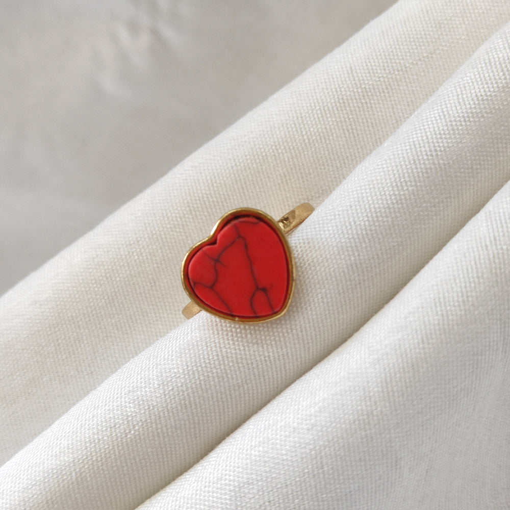 Bhavi Jewels Gold Plated Red Heart Turquoise Finger Ring - 1505579B_16