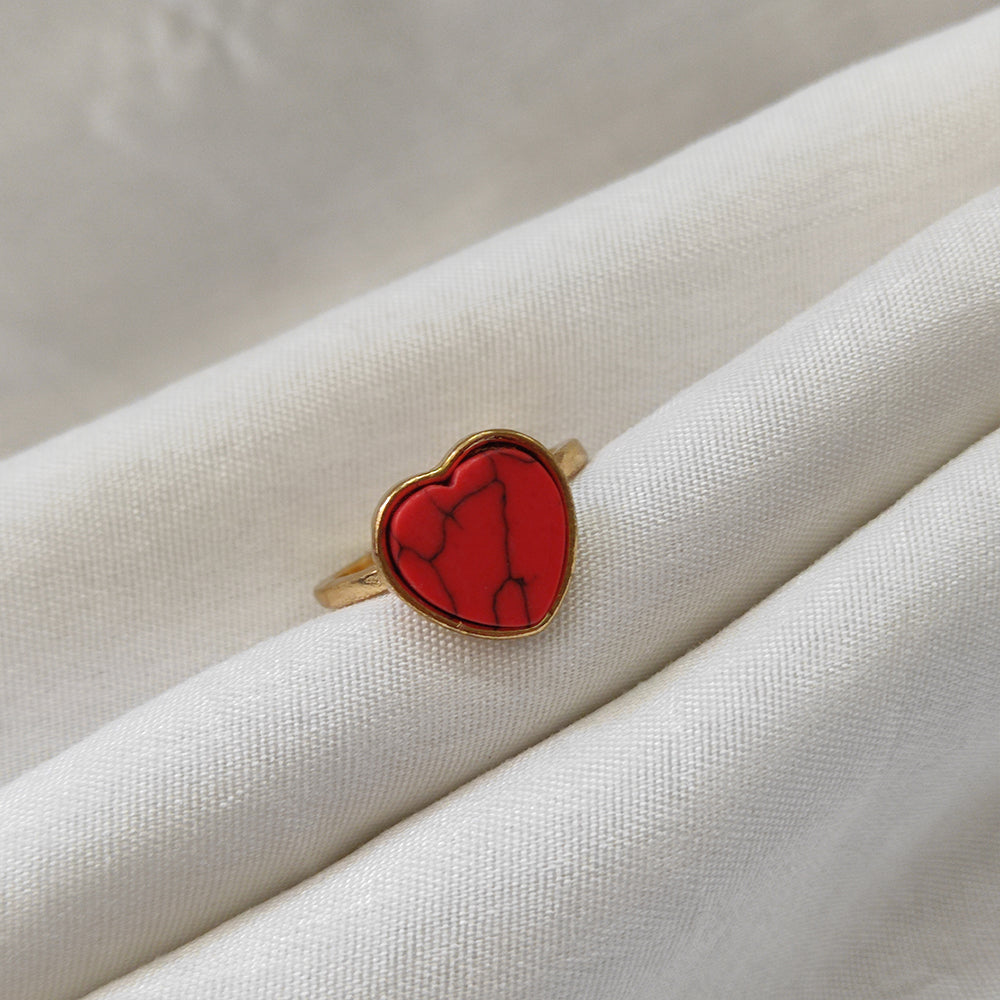 Bhavi Jewels Gold Plated Red Heart Turquoise Finger Ring - 1505579B_16