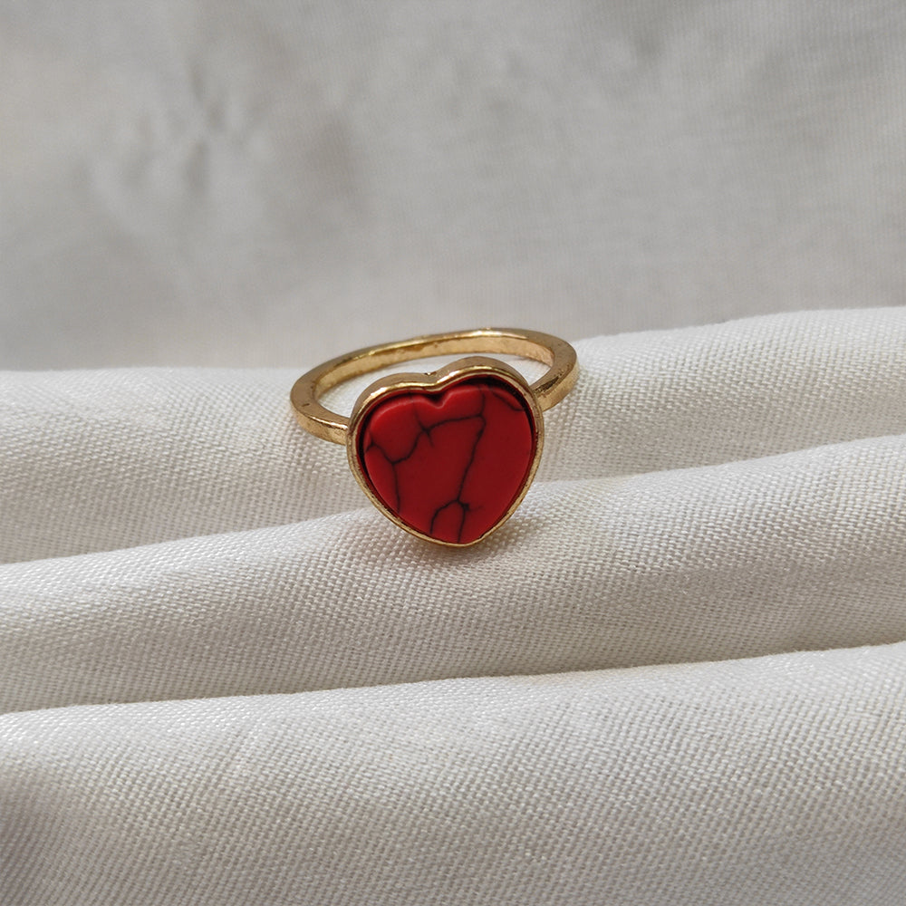 Bhavi Jewels Gold Plated Red Heart Turquoise Finger Ring - 1505579B_16