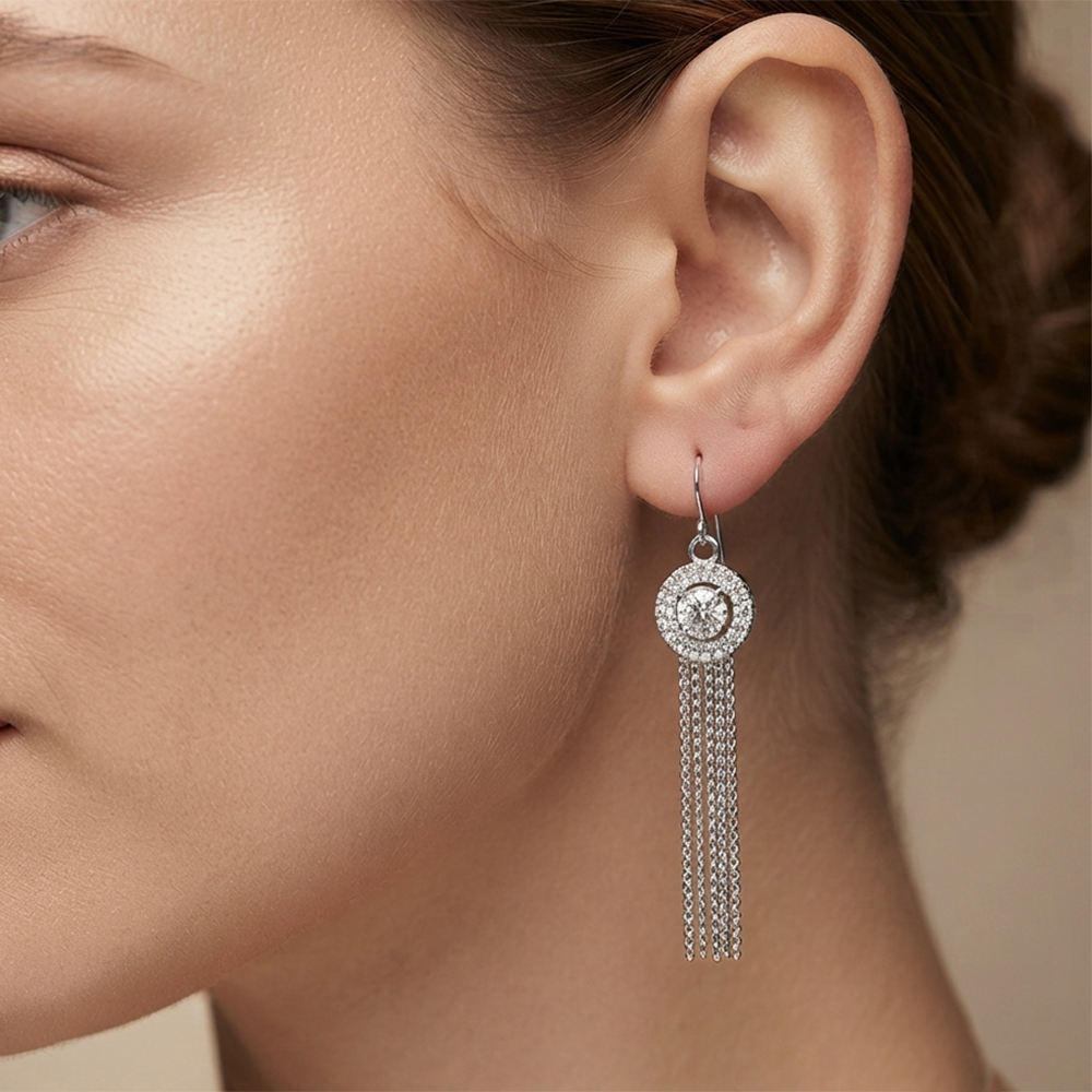 JewelMaze Sparkling Crystal Stone Long Earrings