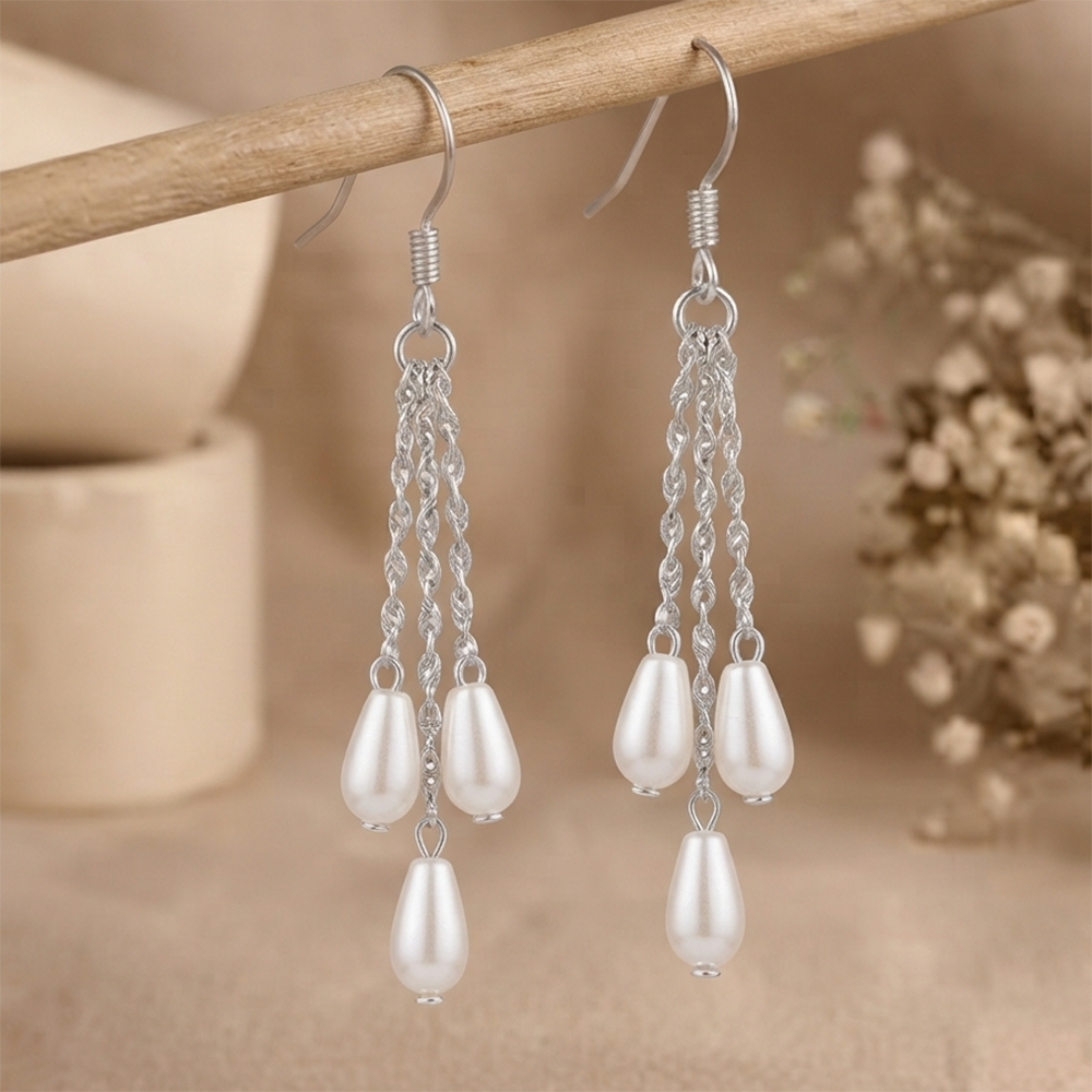 JewelMaze Modern Dangler earrings with pearl Drop