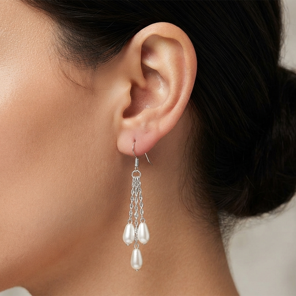 JewelMaze Modern Dangler earrings with pearl Drop