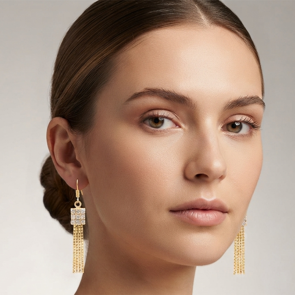 JewelMaze Magnificent Gold Plated Crystal Stone Dangler Earrings for Women