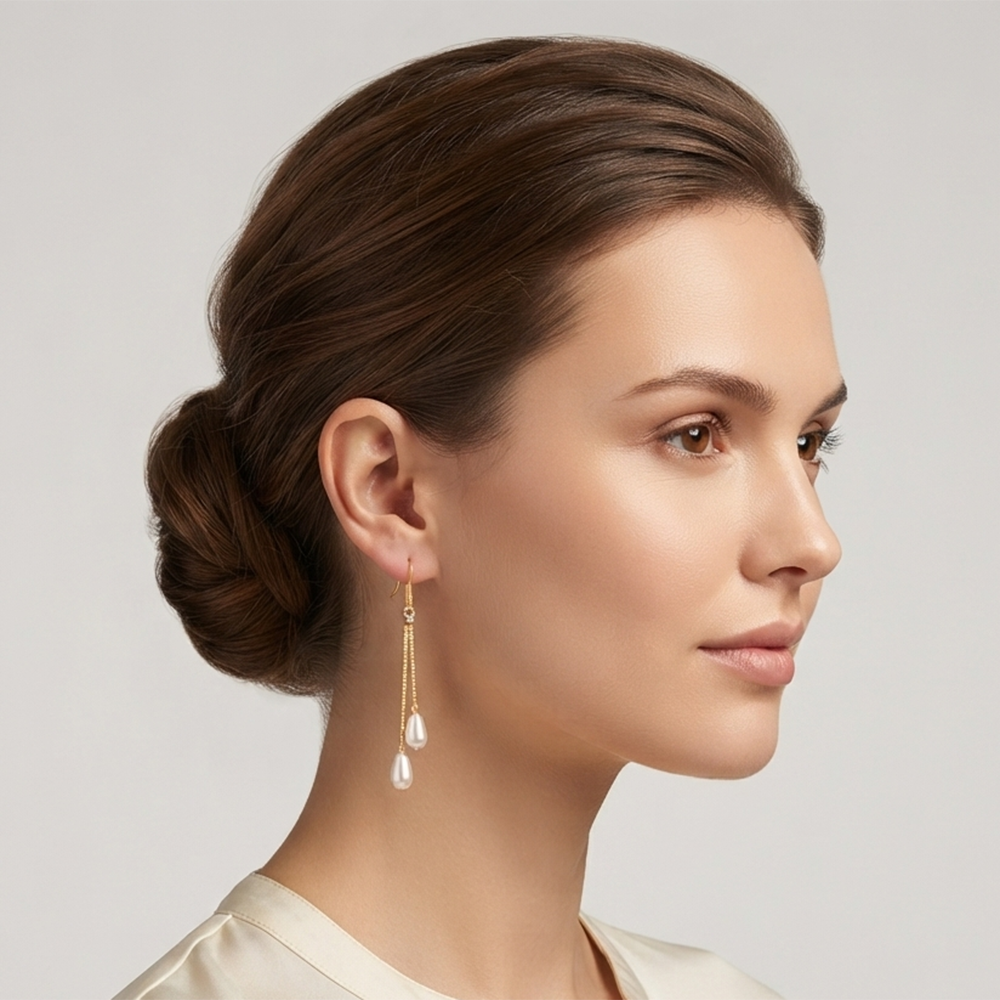 JewelMaze Magnificent Gold Plated Pearl Dangler Earrings for Women