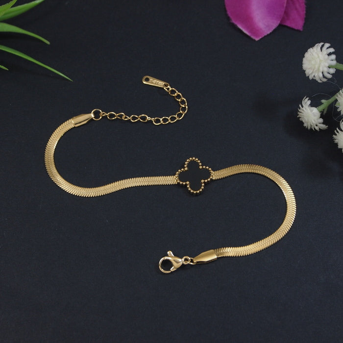JewelMaze Stainless Steel Snake Chain Clover Bracelet